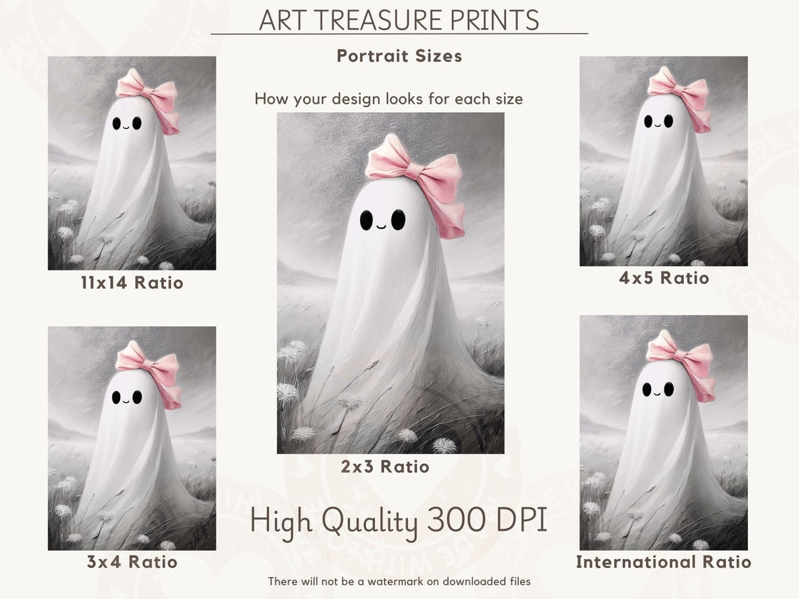 Monochrome Ghost With Pink Bow Standing In A Daisy Meadow Poster - Image 2