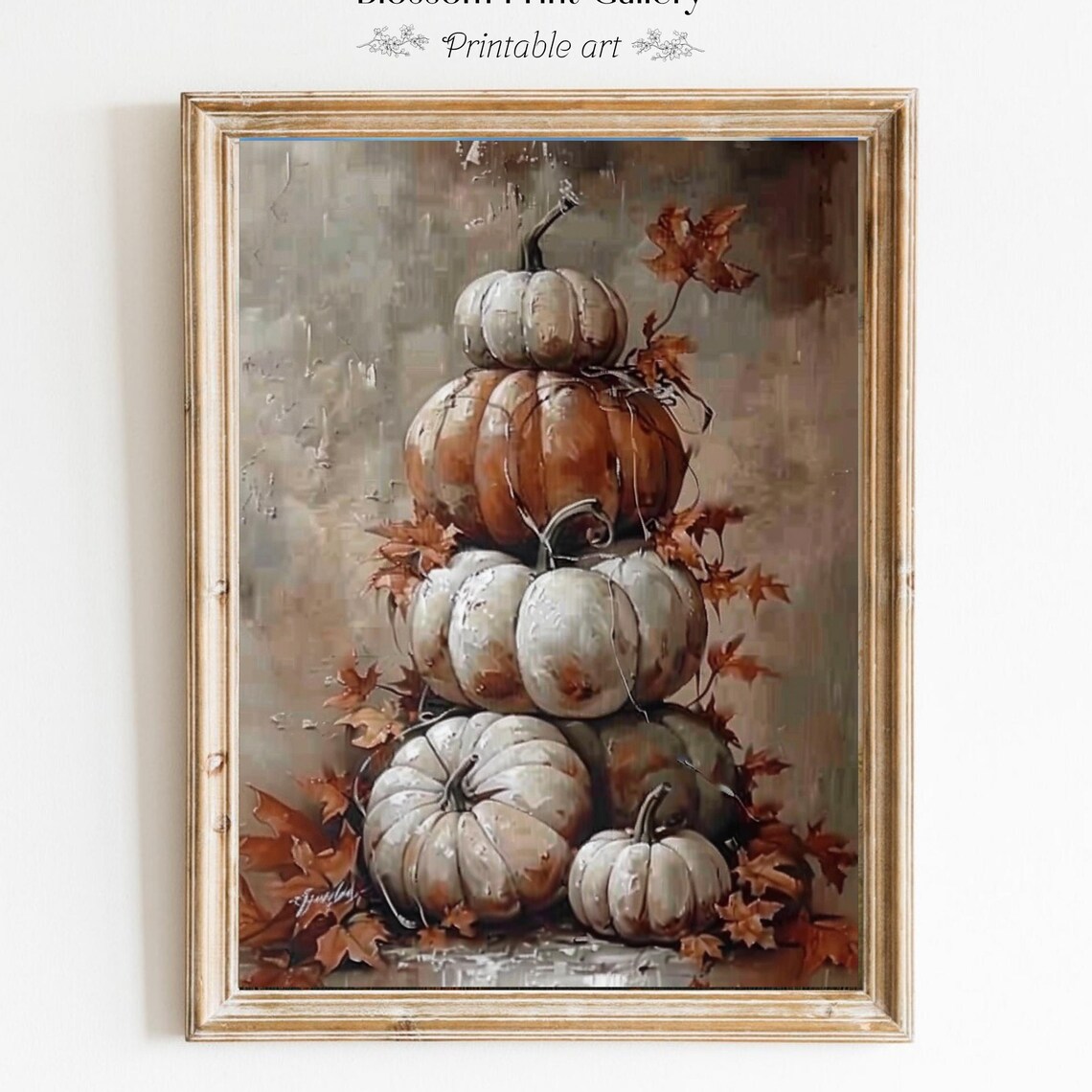Stacked White Pumpkins Fall Harvest Still Life Oil Painting Poster