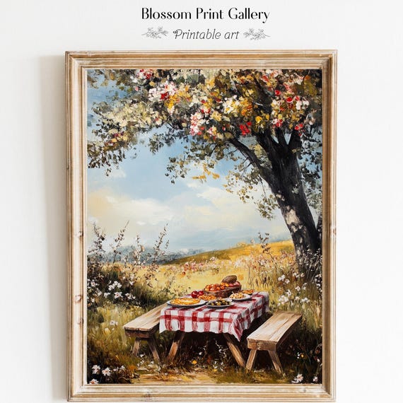 Spring Picnic Wall Art Vintage Vintage Tree Shade Landscape Summer Country Print Farmhouse Print Spring Decor Cottagecore 940