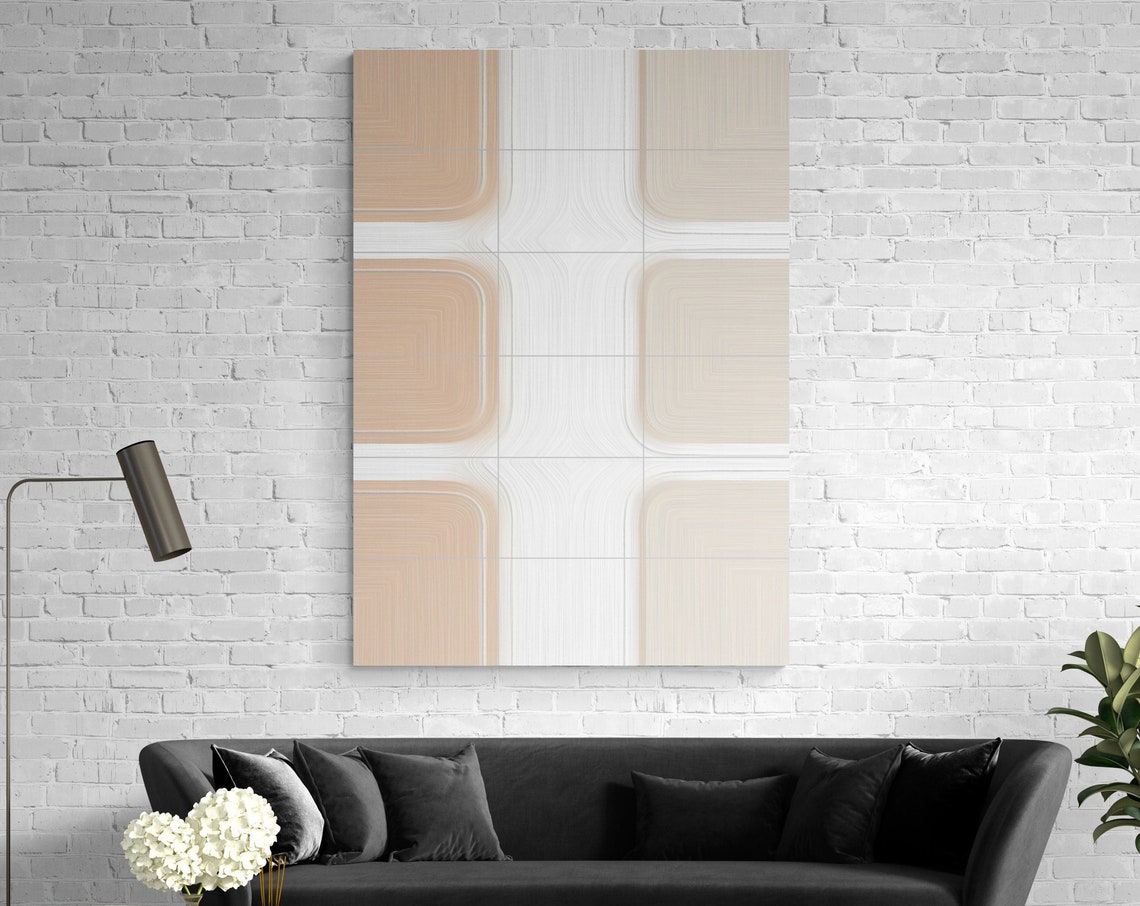 Beige White Geometric Rounded Squares Minimal Modern Art Poster