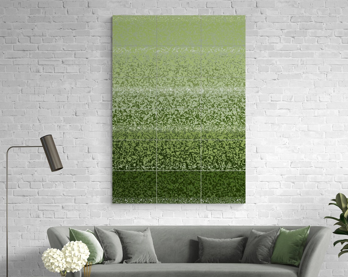 Forest Green to Sage Ombre Speckled Gradient Abstract Art Print