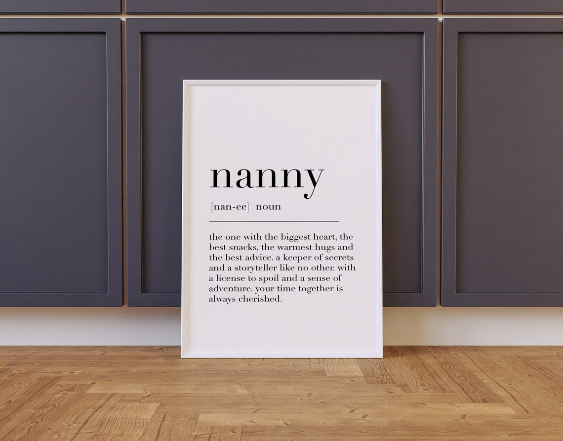 Nanny Definition Heartfelt Grandmother Gift Dictionary Word Poster