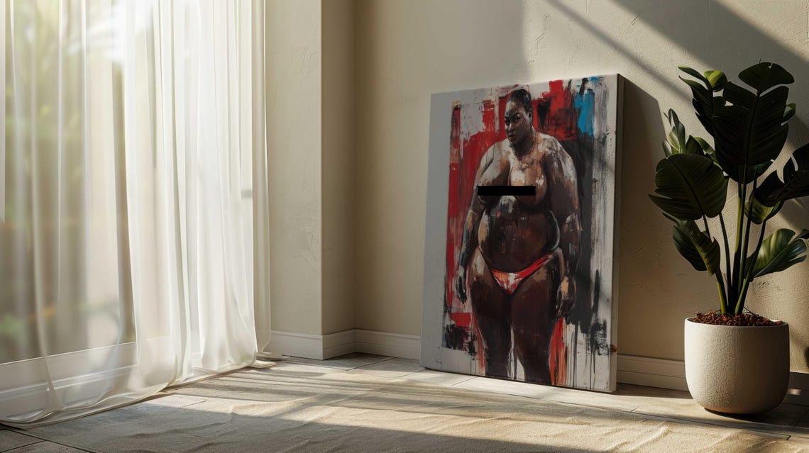 Curvy Black Woman Standing Bold Red Blue Expressionist Art Poster