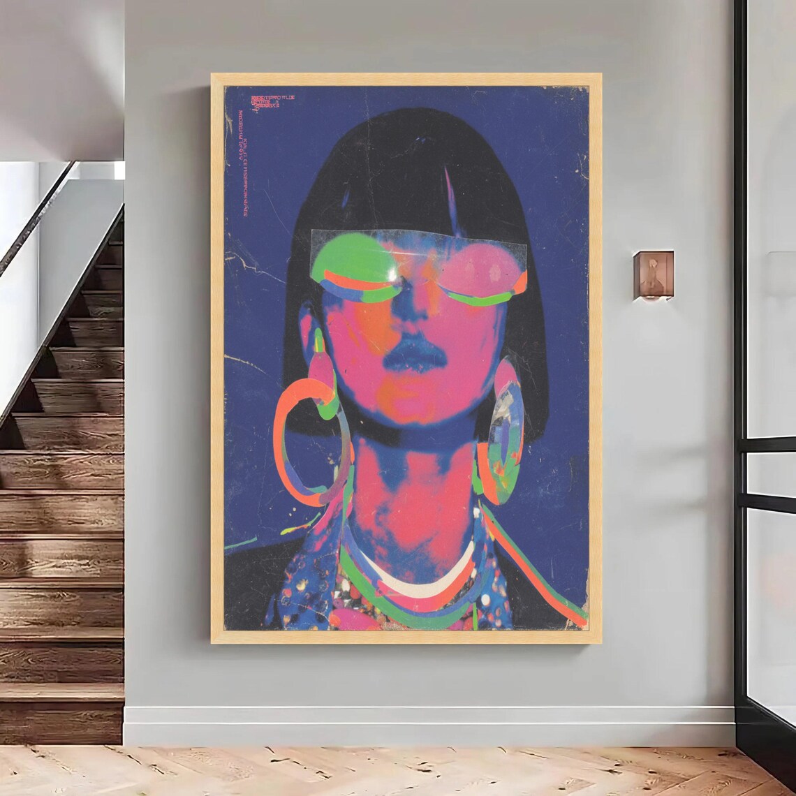 Retro Neon Woman Portrait Sunglasses Bold Pop Art Style Poster