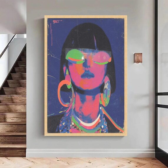 Retro Neon Woman Portrait Sunglasses Bold Pop Art Style Poster