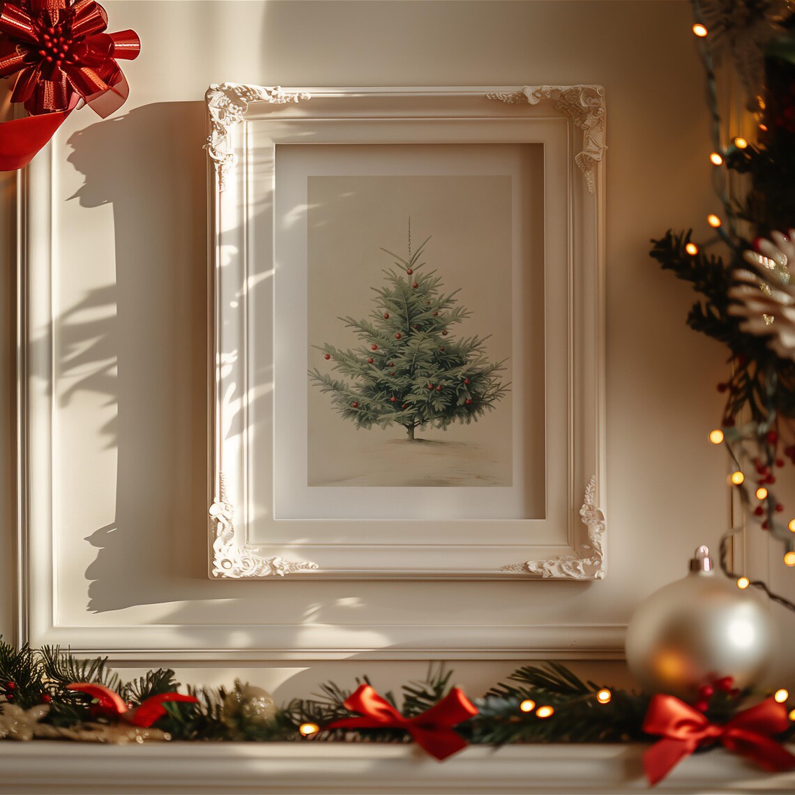 Vintage Christmas Tree Poster, Neutral Holiday Decor - Image 2