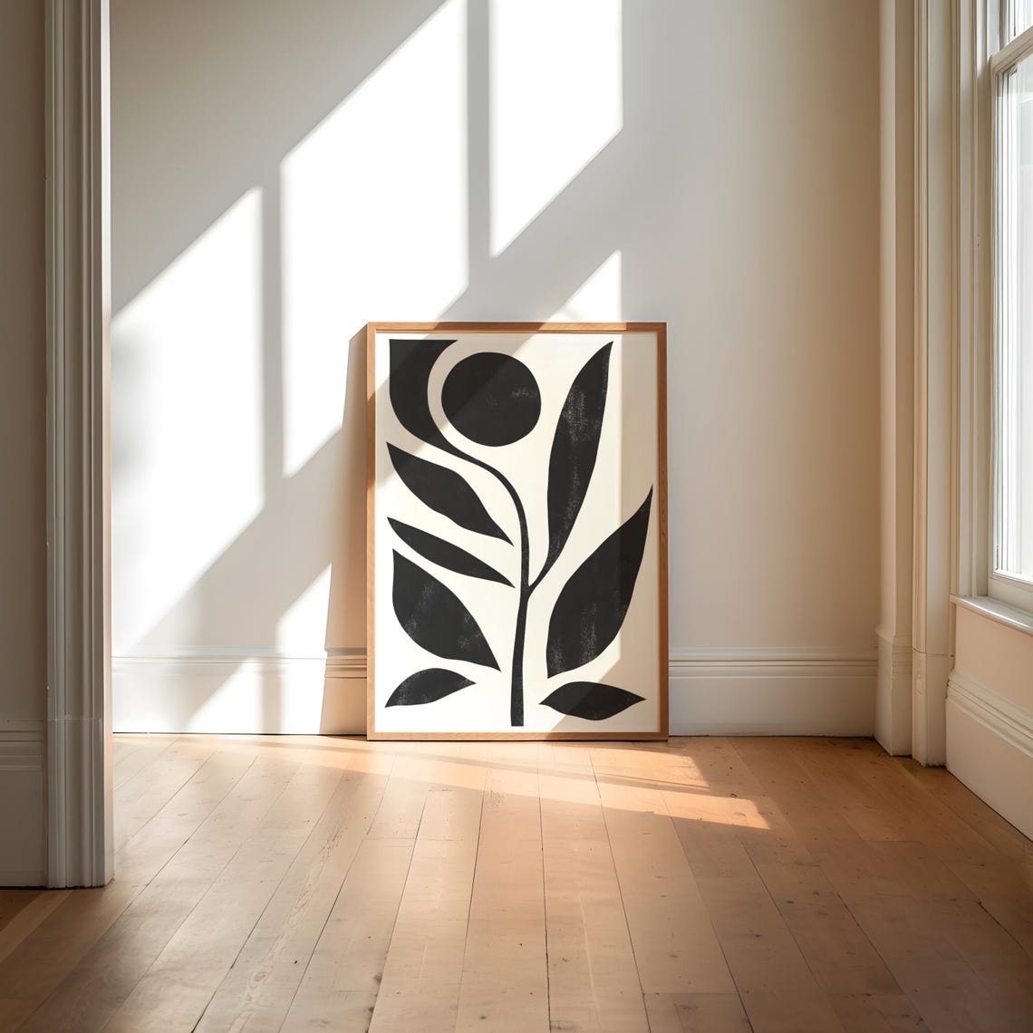 Scandinavian Minimalist Black White Botanical Leaf Silhouette Wall Art - Image 2