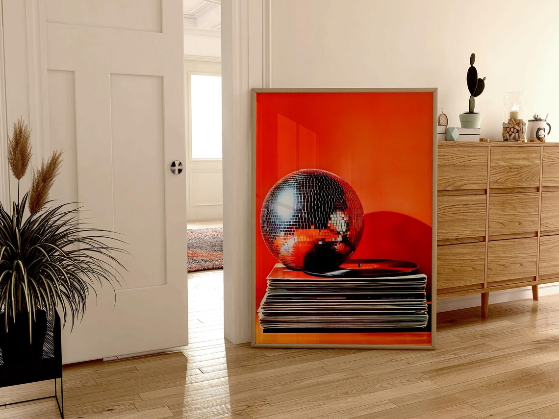 Retro Music Poster, Vintage Vinyl Disco Ball Art Print - Image 2