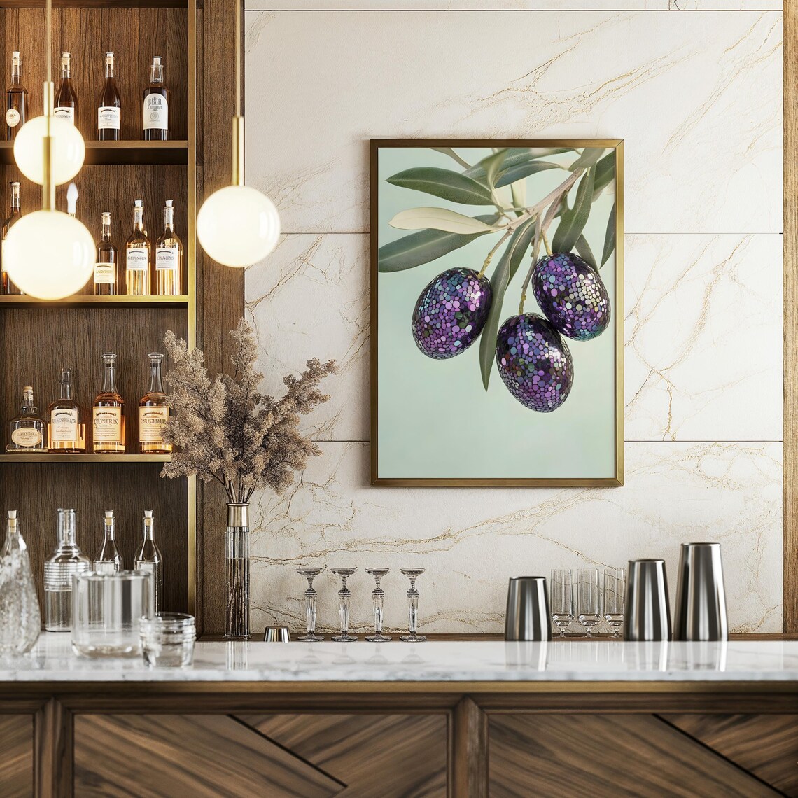 Retro Olive Disco Ball, Funky Kitchen Art Print - Image 2