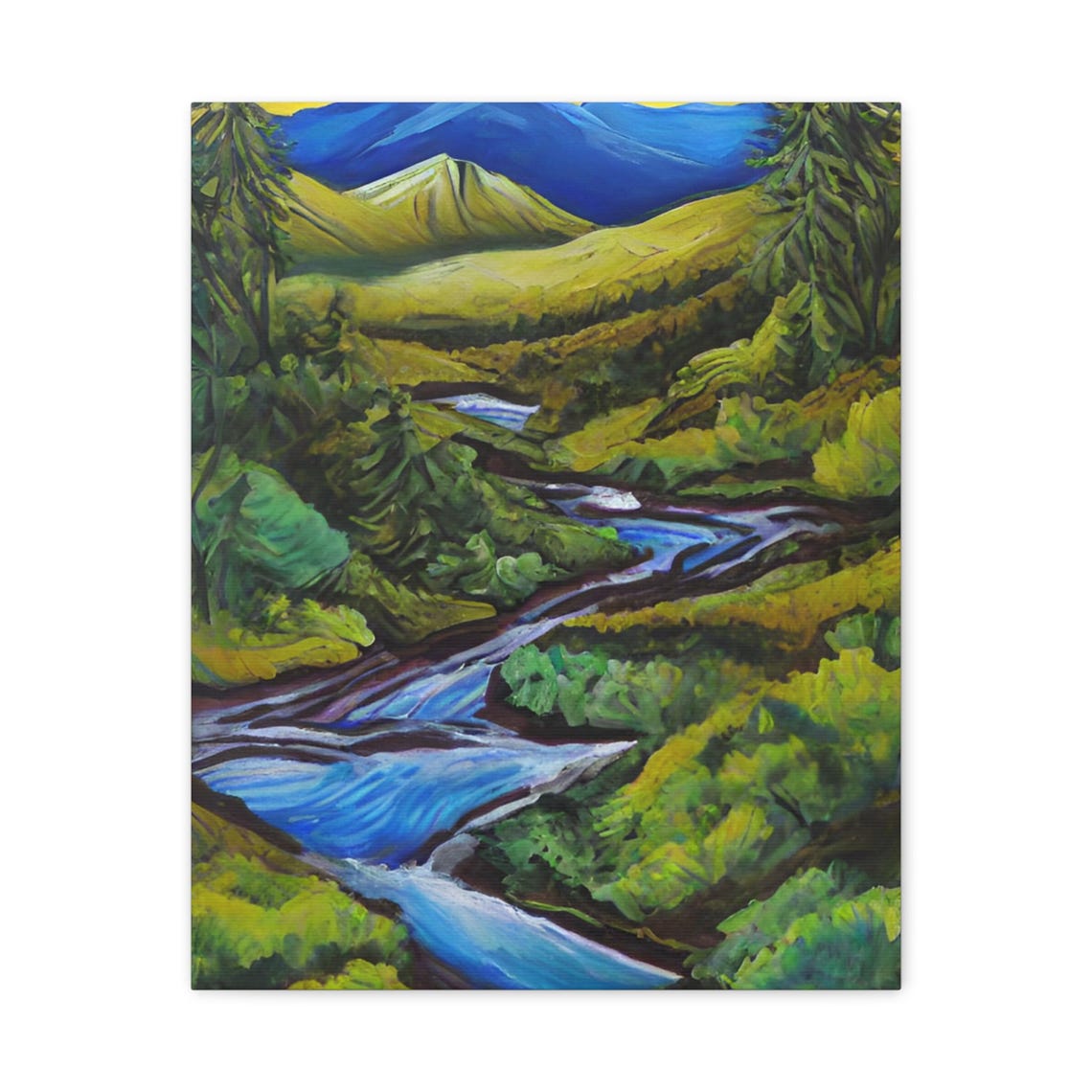 Vibrant Mountain River Valley Painted Landscape Nature Poster