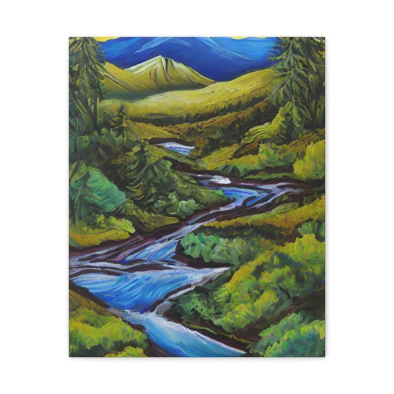 Mountain River Landscape Matte Canvas Art Print