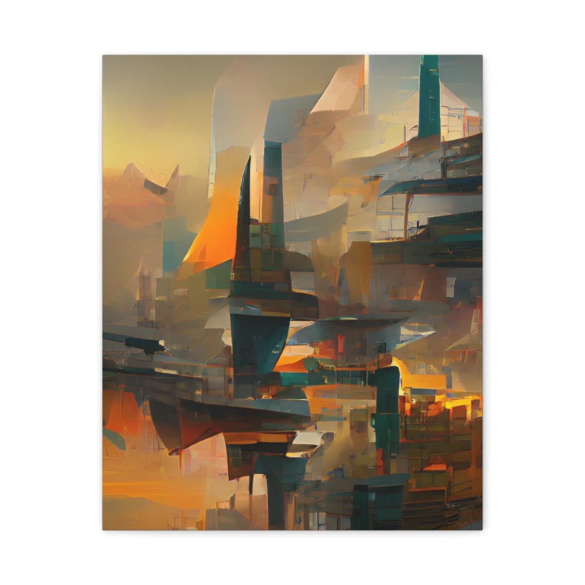 Abstract Golden Skyscraper Skyline Translucent Layers City Art Poster