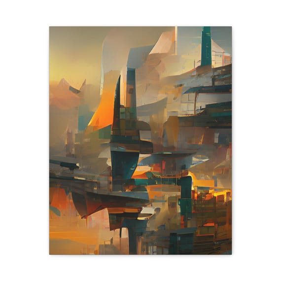 Abstract Cityscape Matte Canvas Art Print Modern Home Decor