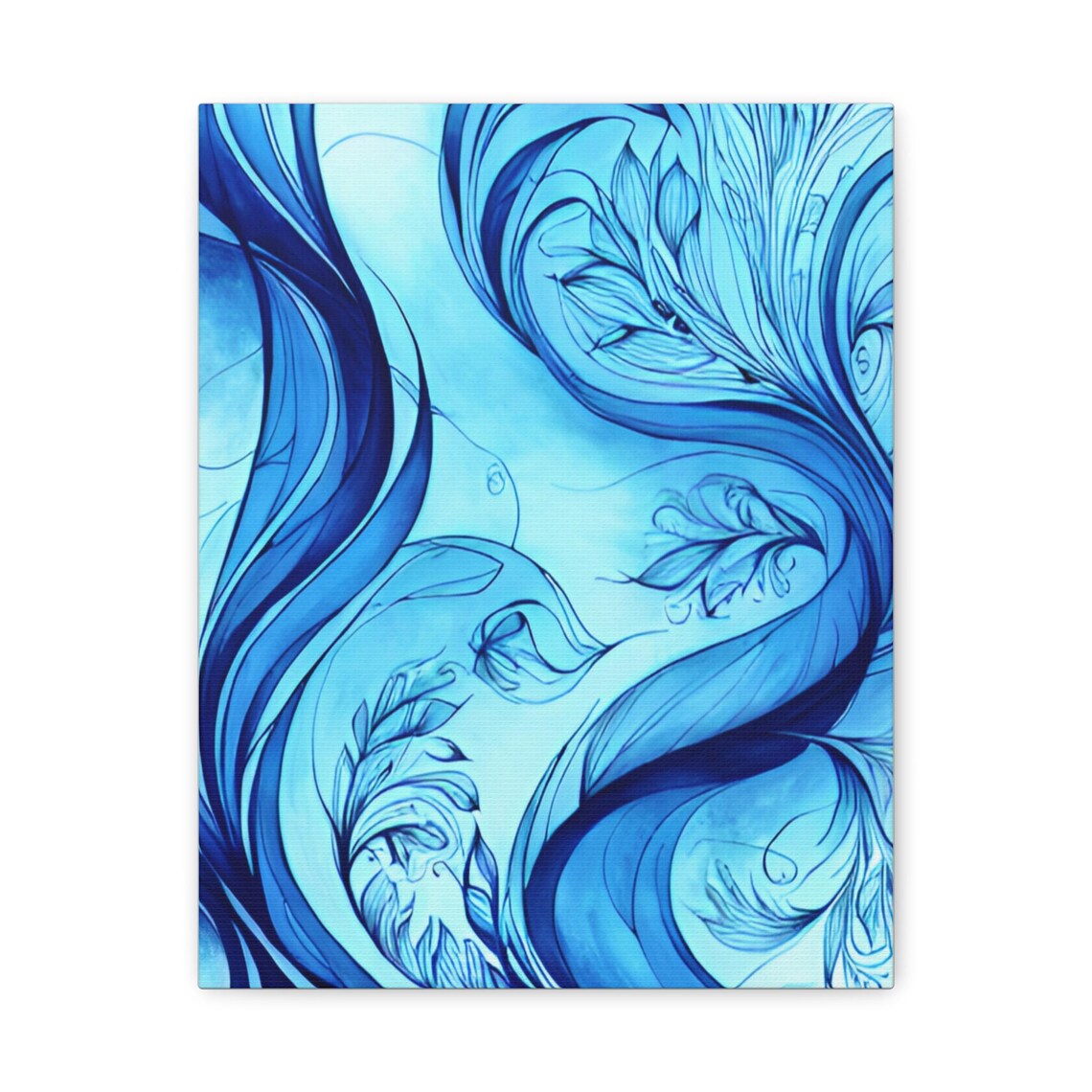 Abstract Blue Floral Waves Swirling Botanical Modern Art Poster