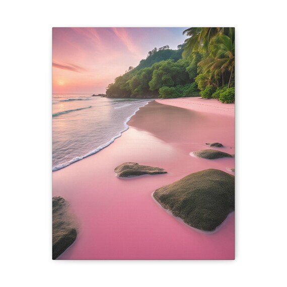 Pink Sand Beach Tropical Sunset Waves Scenic Coastal Island Poster