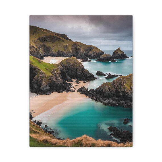 Rugged Coastal Cliffs Turquoise Coves Moody Ocean Scenic Poster