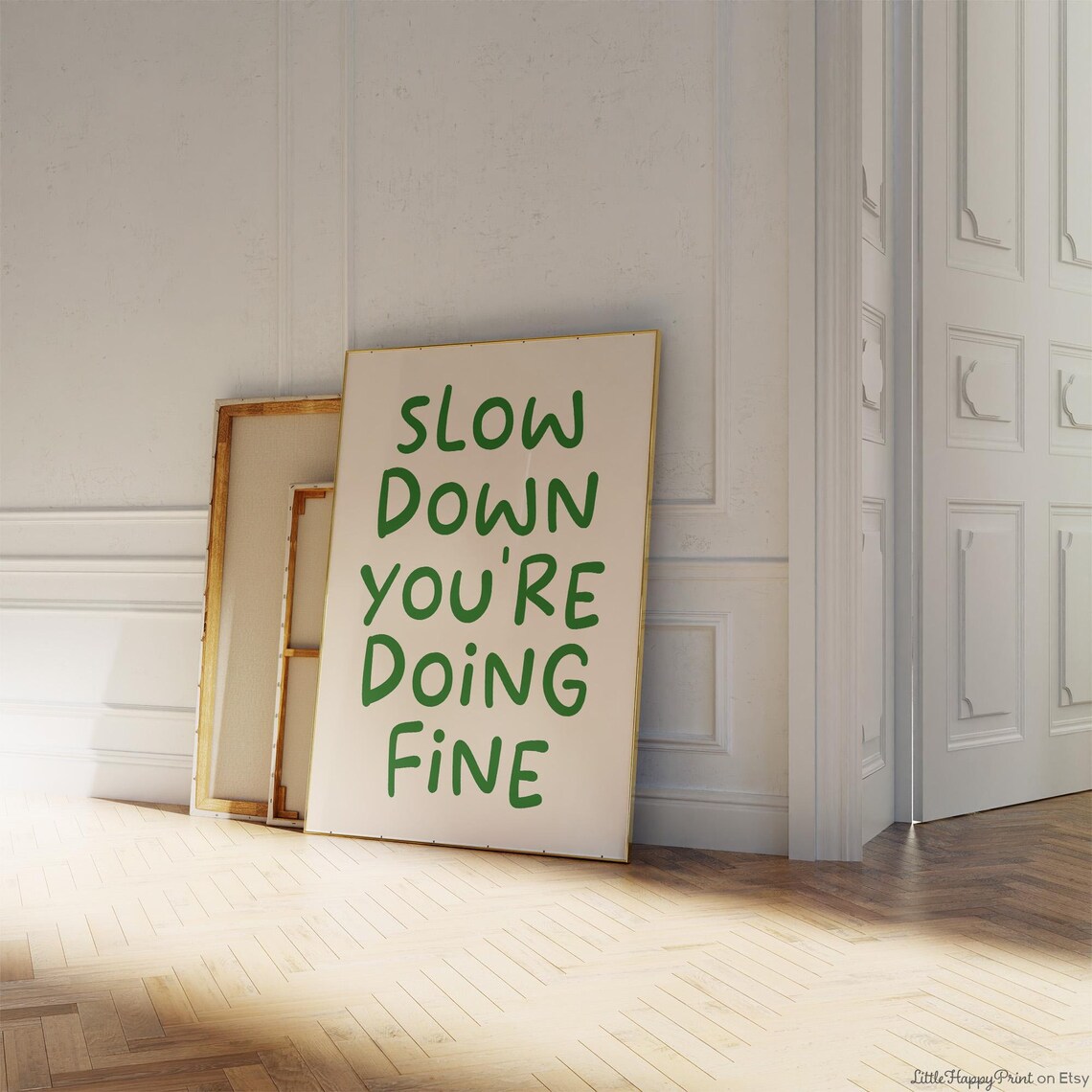 Slow Down Youre Doing Fine Print Green Beige Minimalist Eclectic Boho Cute Inspirational Affirmation Quote Home Decor Instant Download