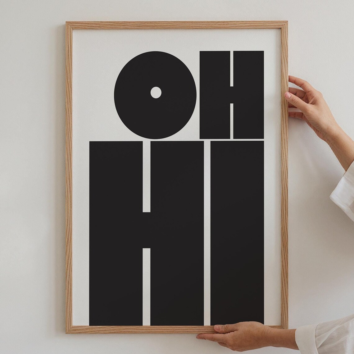 Oh Hi Giant Block Letters Minimalist Black White Entryway Art Poster