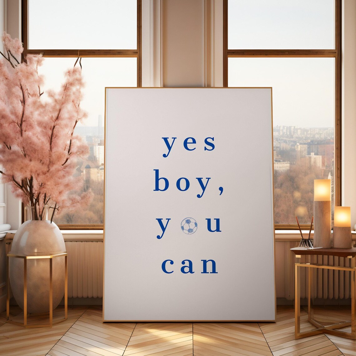 Yes Boy You Can Soccer Ball Typography Kids Bedroom Decor Poster