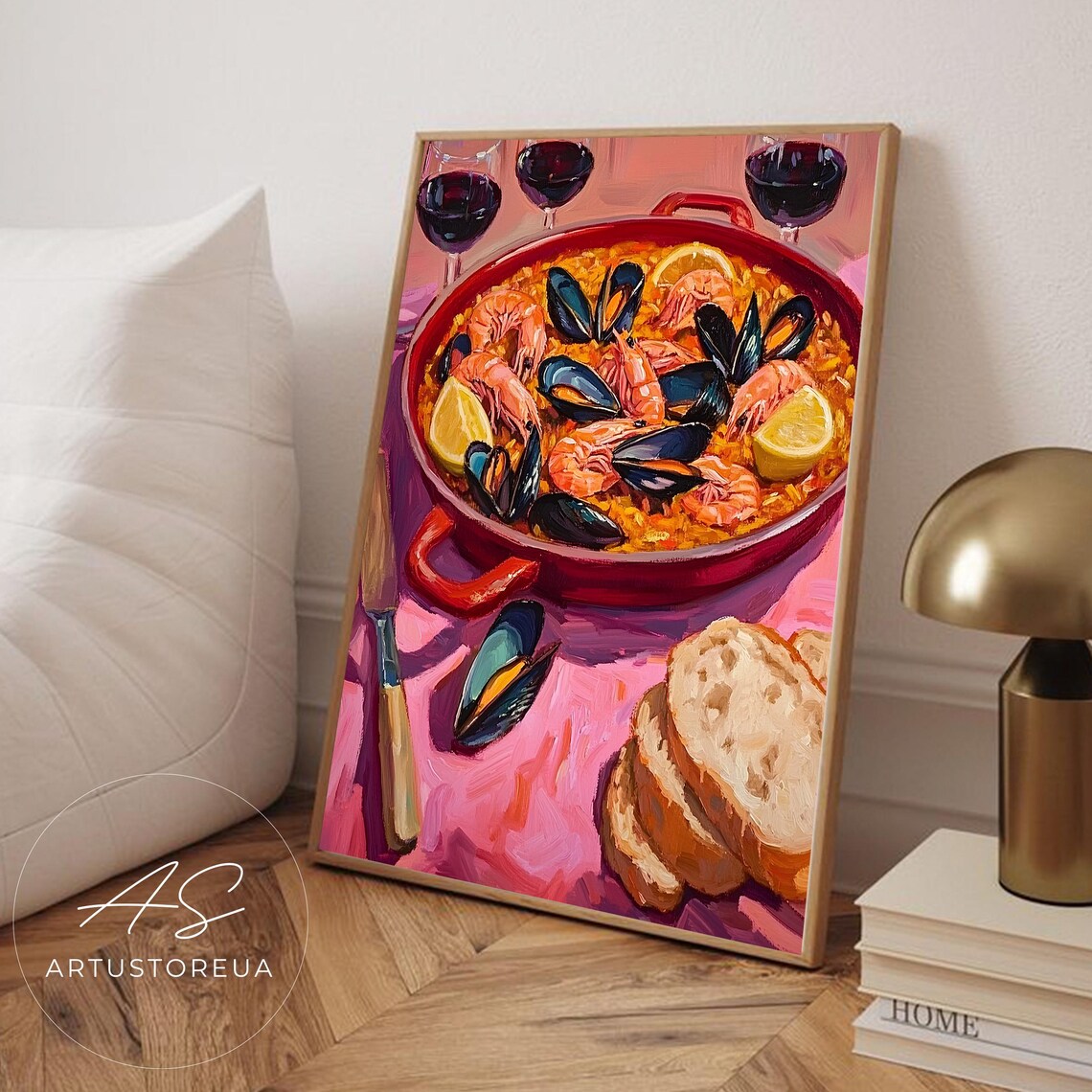 Seafood Paella Dinner Art Print, Spanish Cuisine