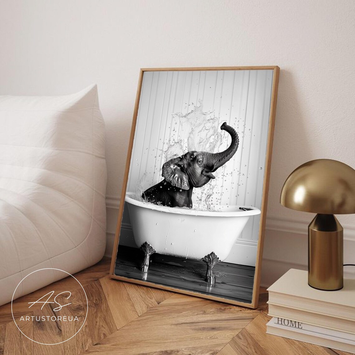 Elephant Splash Vintage Bathroom Art Print
