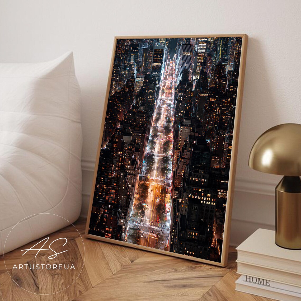 New York Night Skyline Vintage Travel Poster