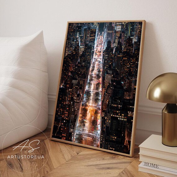 New York Night Skyline Vintage Travel Poster