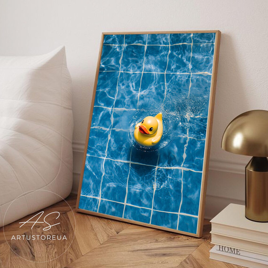 Rubber Duck In Swimming Pool Poster, Bathroom Decor