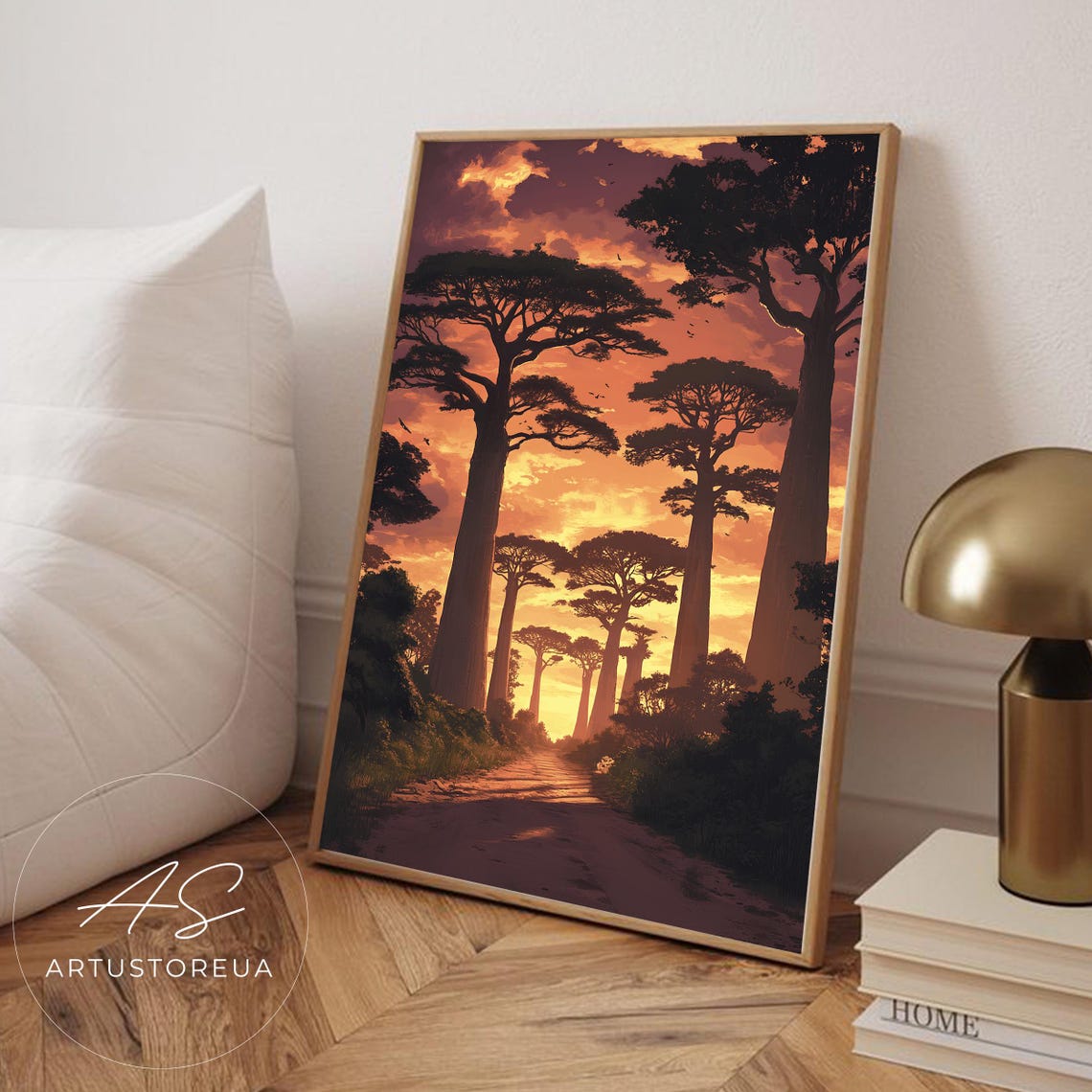 Golden Baobab Avenue Sunset African Savanna Landscape Wall Art