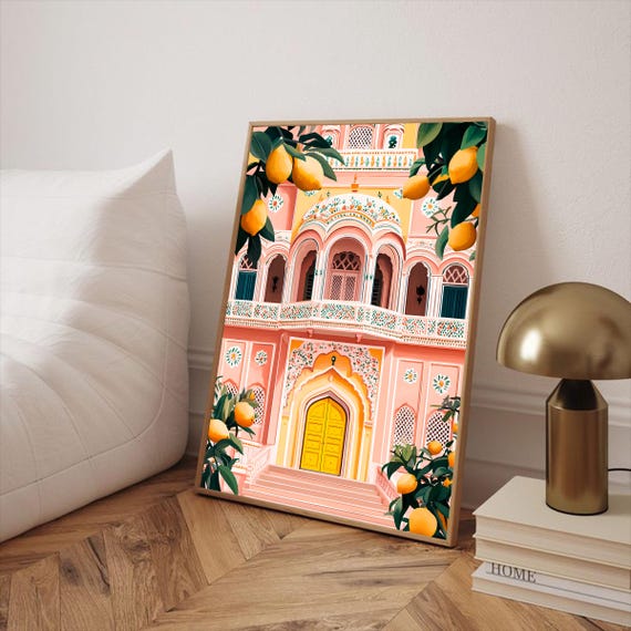 India Print Jaipur Palace Art Poster Travel Cultural Heritage Gift Illustration