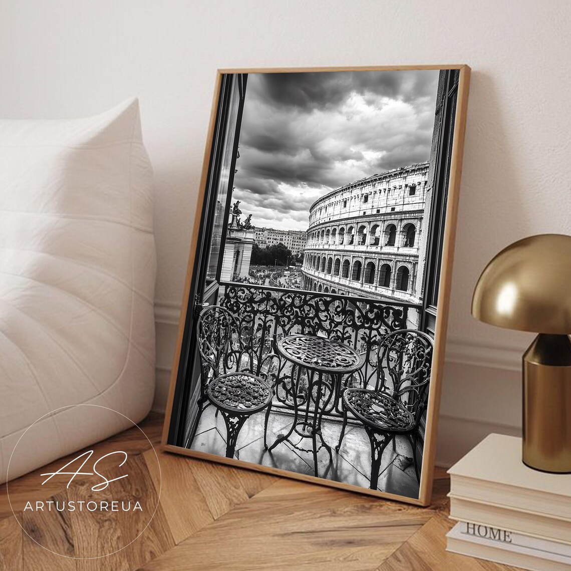 Rome Balcony View Art Print, Vintage Italian Cityscape