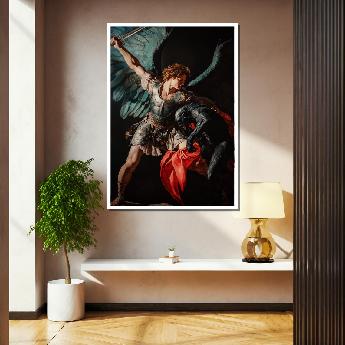 Angel Warrior Defeating Demon in Baroque Battle Religious Art Poster - Image 2