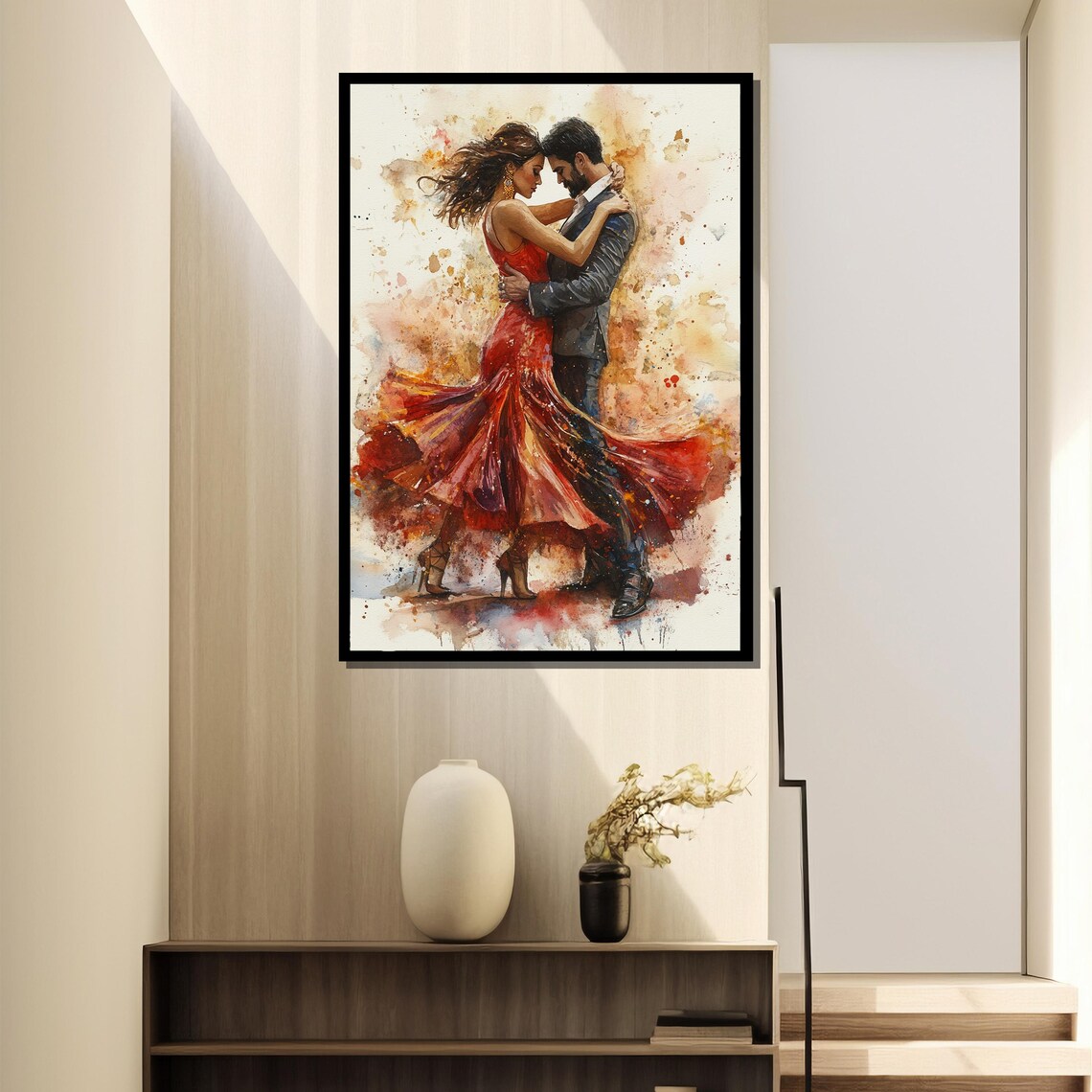 Romantic Tango Couple Dancing in Watercolor Splash Painting Poster - Image 4