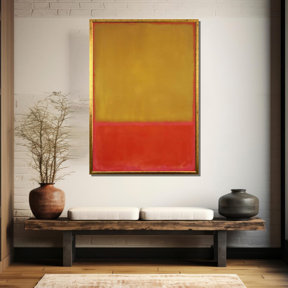 Warm Ochre Over Deep Red Blocks Minimalist Abstract Art Poster - Image 5