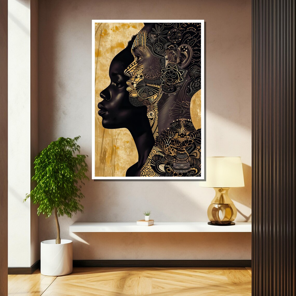 African Woman Golden Ornamental Silhouette Ethnic Art Poster - Image 2