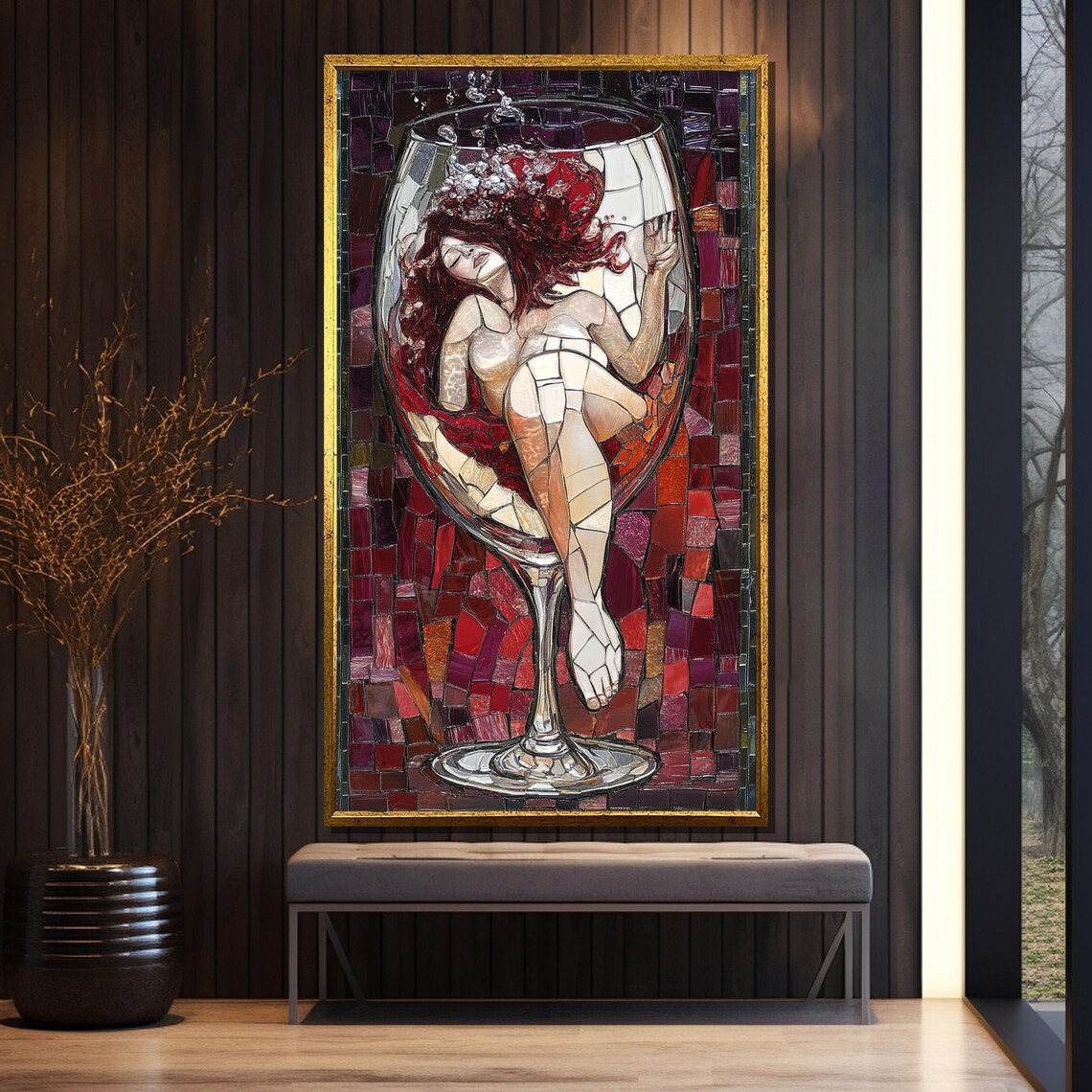 Dreamlike Woman Inside A Wine Glass Mosaic Fantasy Art Poster - Image 5