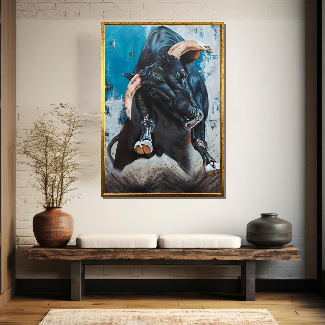 Powerful Bull Painting Dynamic Animal Artwork For Bold Wall Decor And Unique Gift Idea - Image 5