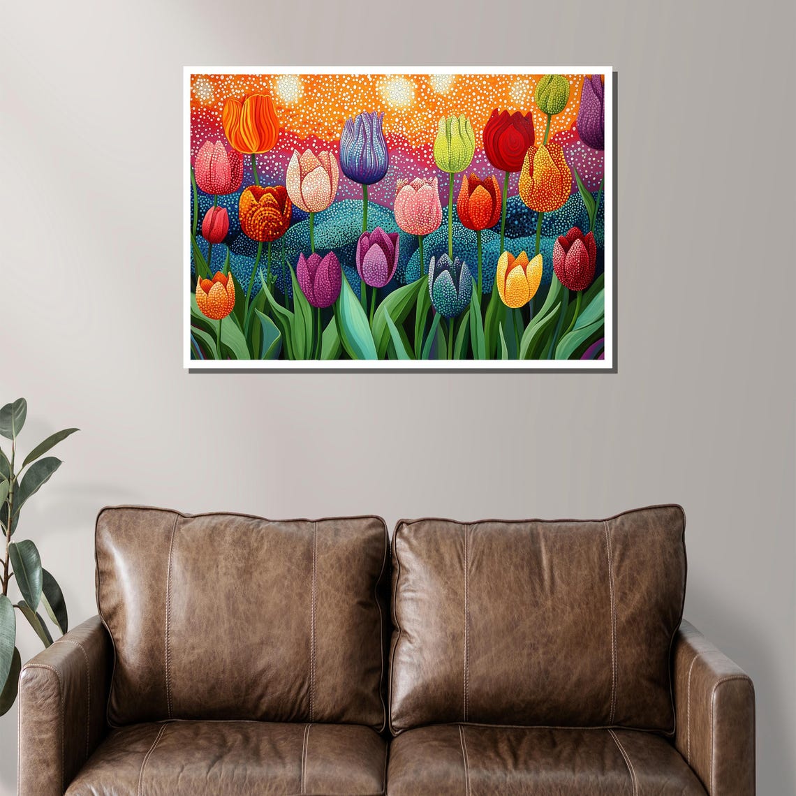 Colorful Dotted Tulip Field Polka Dot Style Spring Floral Poster - Image 2