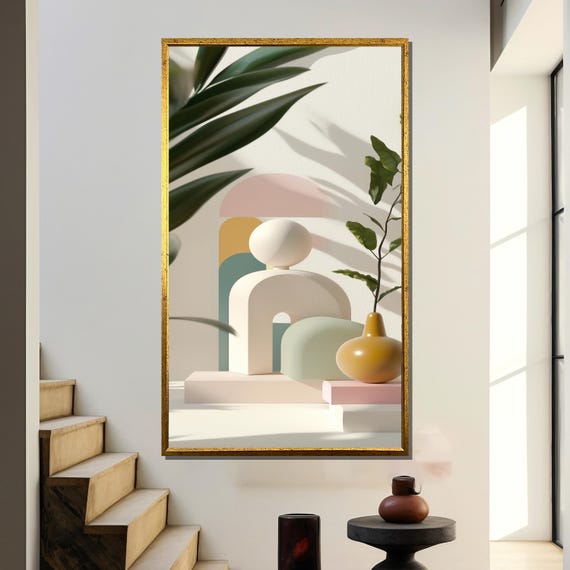 Minimalist Pastel Painting Modern Abstract Geometric Wall Art Soft Neutral Home Decor Elegant Sculpture Artwork Unique Gift