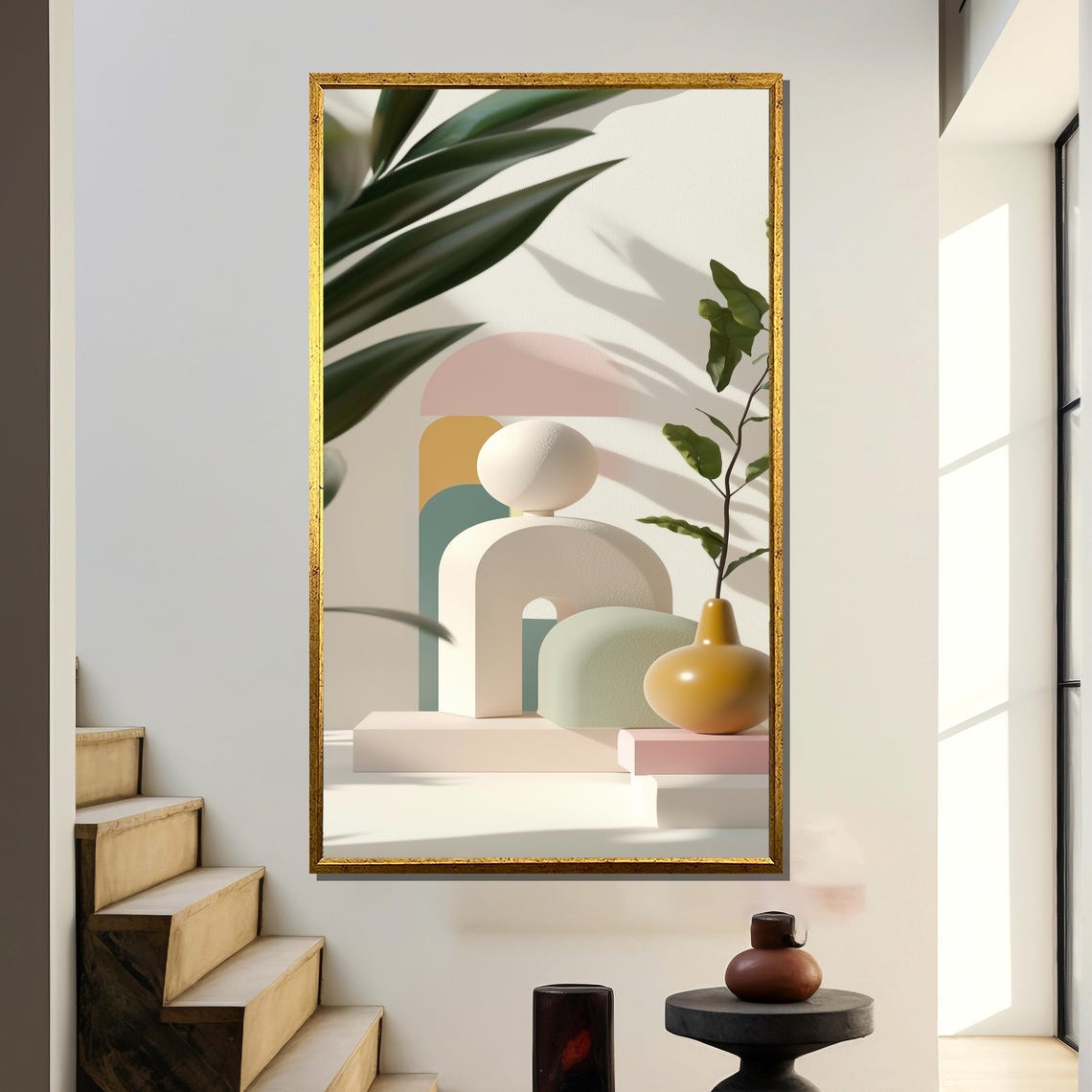 Minimalist Pastel Painting Modern Abstract Geometric Wall Art Soft Neutral Home Decor Elegant Sculpture Artwork Unique Gift