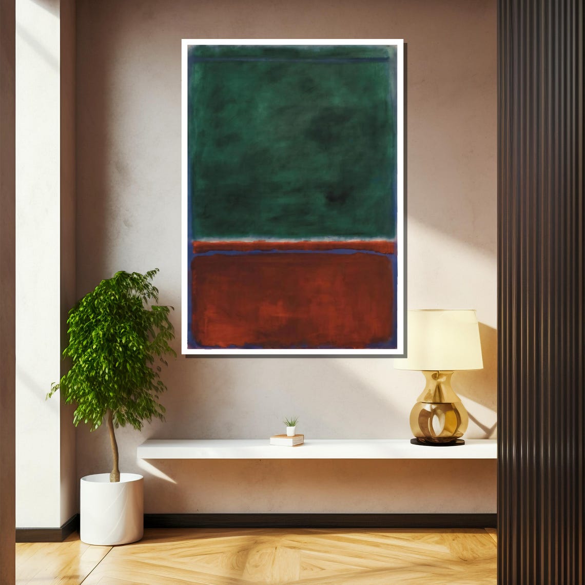 Deep Green Over Rust Red Horizon Minimalist Abstract Art Poster - Image 2