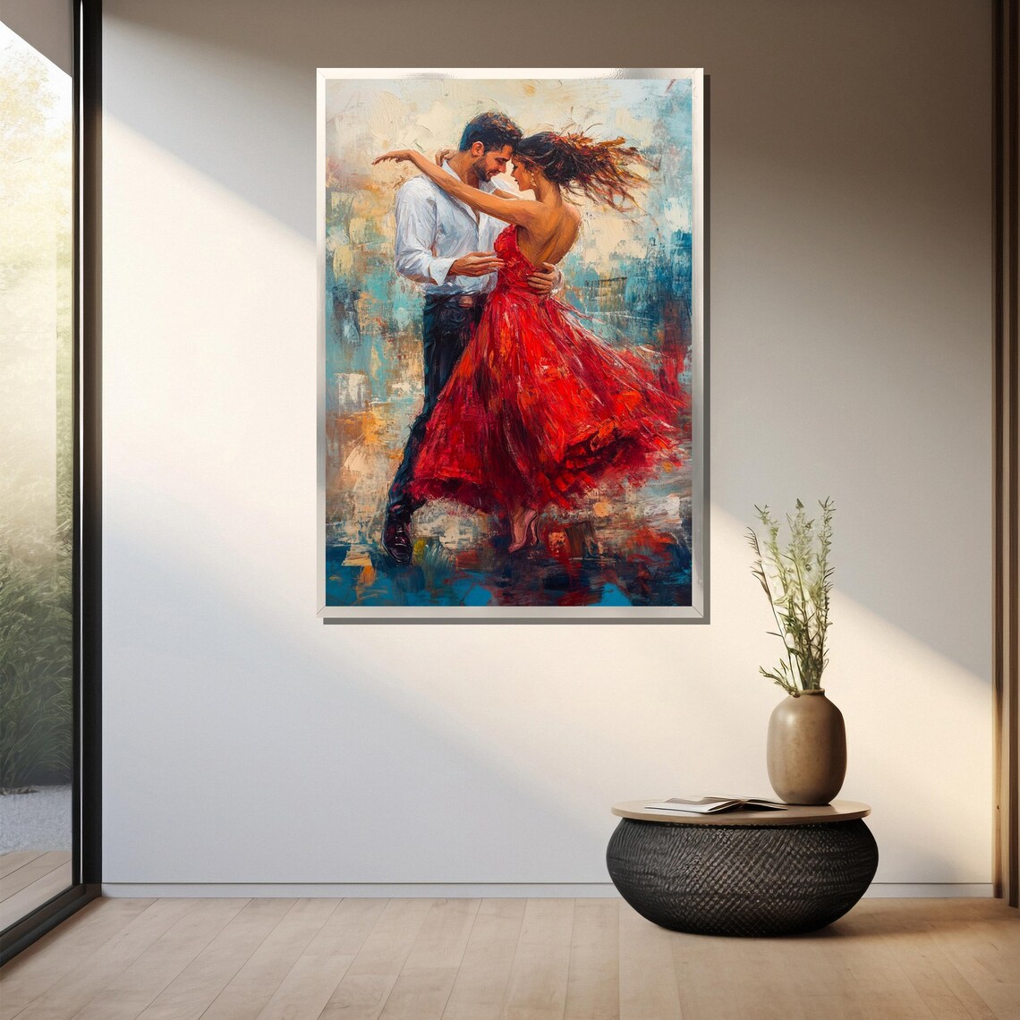 Passionate Fiery Red Dress Dancing Couple Romance Art Poster - Image 3