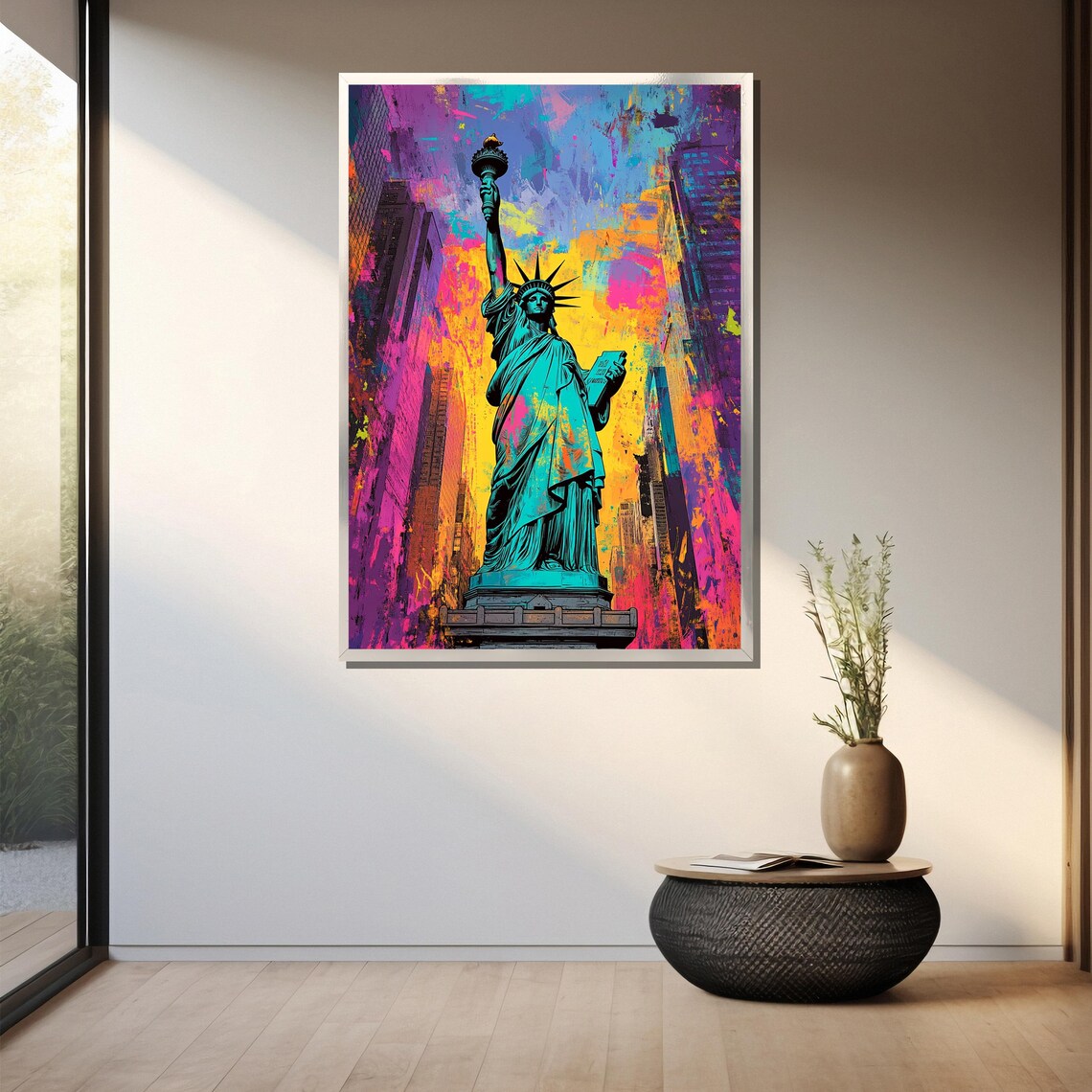 Neon Pop Art Statue Of Liberty Rising Above The NYC Skyline Poster - Image 3