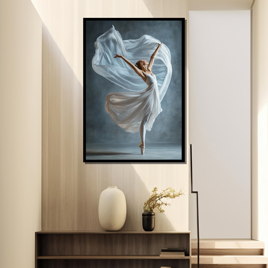 Ballerina In White Dress En Pointe With Billowing Veil Poster - Image 4