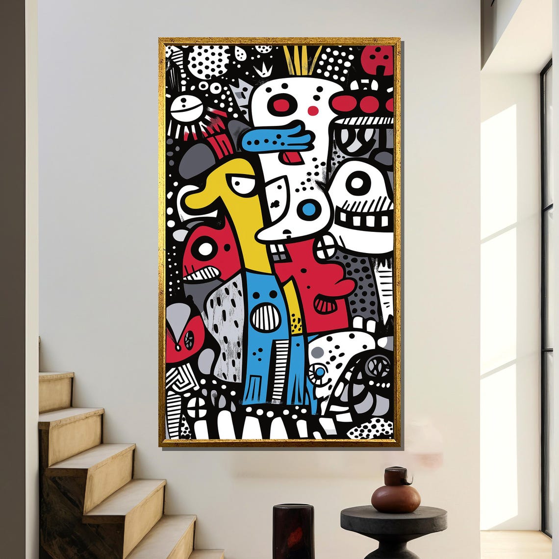 Surreal Abstract Painting Whimsical Pop Art Wall Decor Colorful Graffiti Street Art Bold Geometric Illustration Modern Home Gift