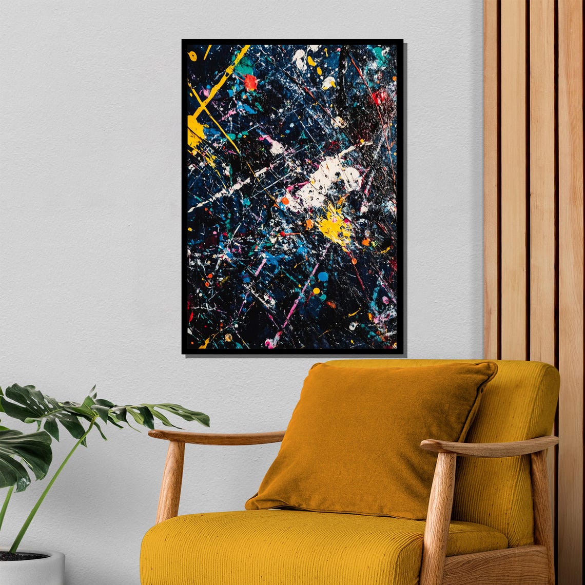 Navy Blue Splatter Paint On Midnight Dark Abstract Art Poster - Image 4