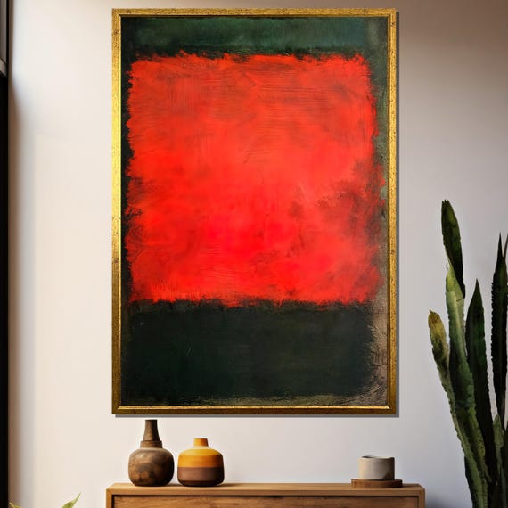Mark Rothkos Fiery Red And Deep Green Contrast Abstract Painting Gift For Bold And Contemporary Art Lovers