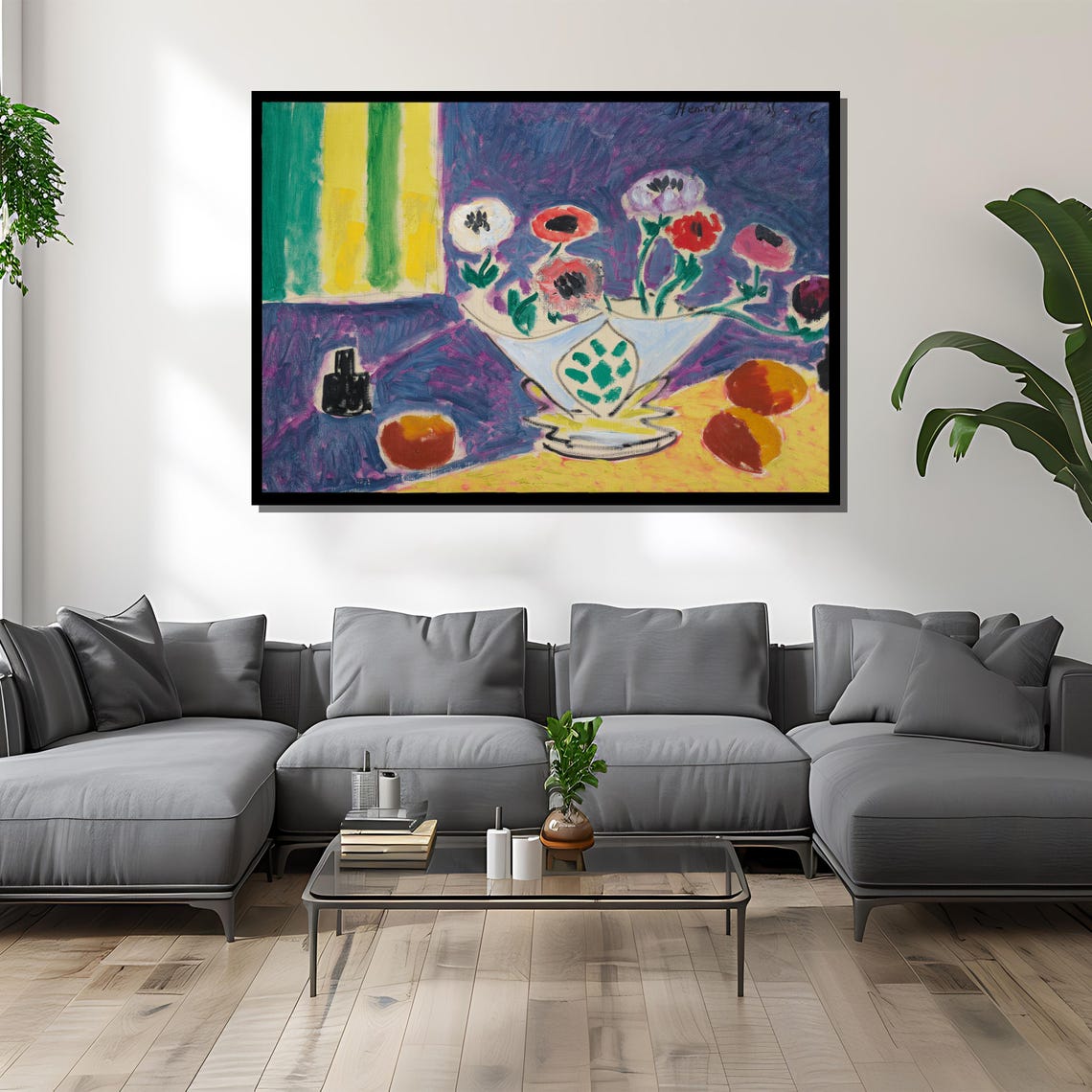 Fauvist Floral Still Life Anemones in Bowl with Fruit Poster - Image 4
