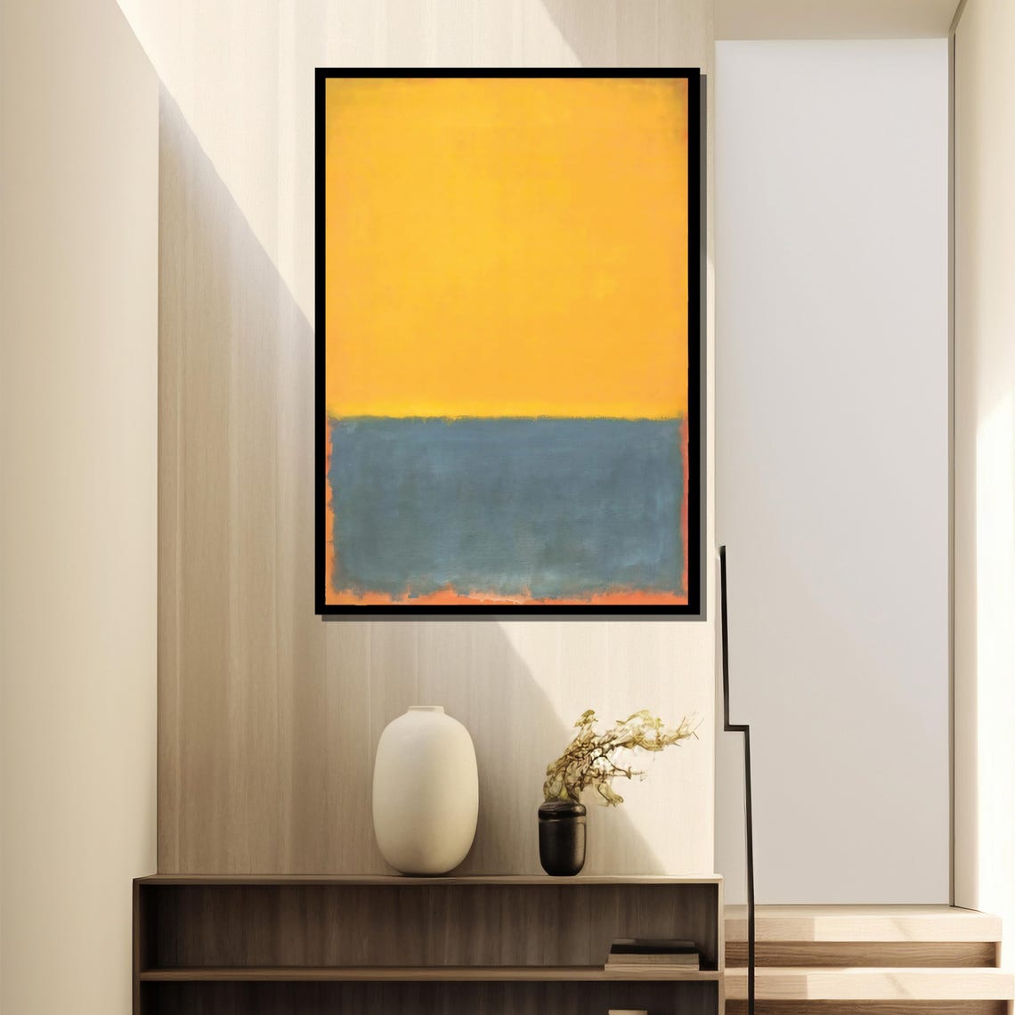 Sunny Yellow Over Muted Teal Blocks Modern Abstract Art Poster - Image 4