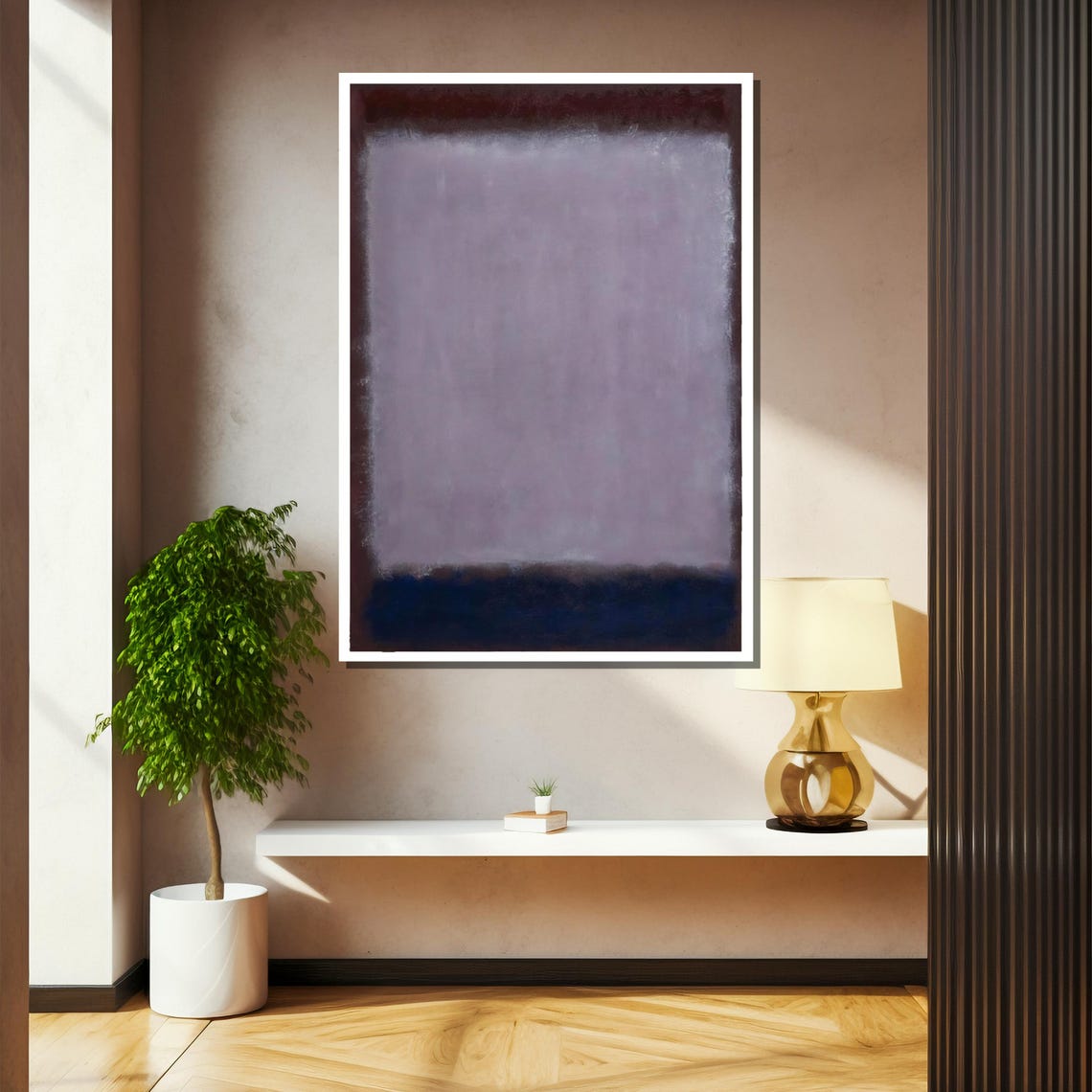 Soft Lavender Over Deep Navy Minimalist Abstract Painting Poster - Image 2